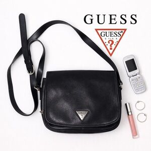 GUESS vintage SATCHEL crossbody ALL LEATHER BAG triangle logo Y2K grunge 90’s